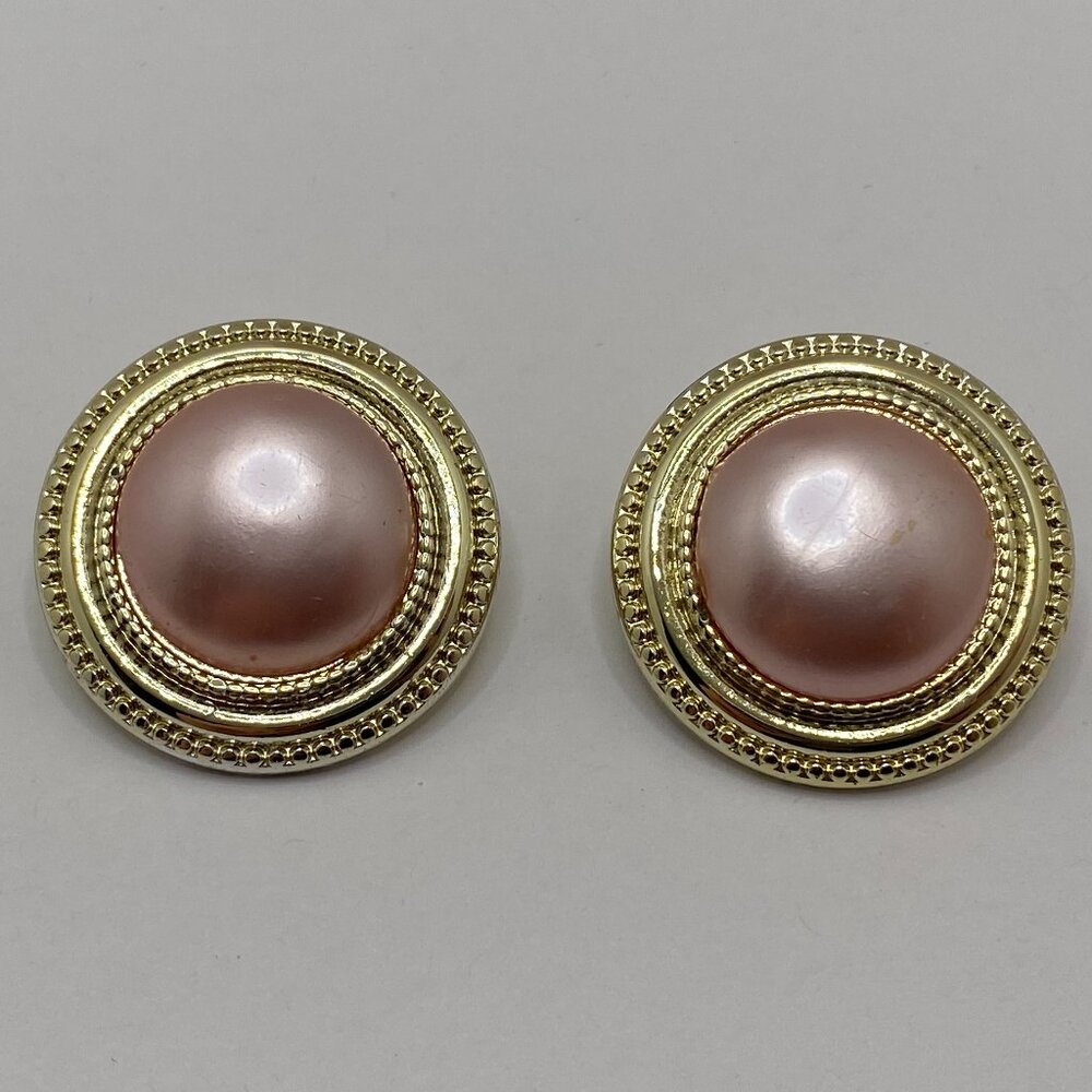 Vintage Faux Pink Pearl with Gold Tone Clip-on Earrings